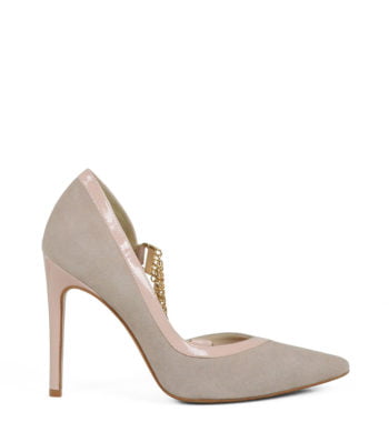 Różowe czółenka na szpilce z łańcuszkiem