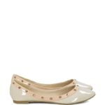 beżowe baleriny z lamówką