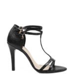 Czarne skórzane sandałki na obcasie