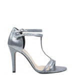 Srebrne błyszczące sandałki na szpilce